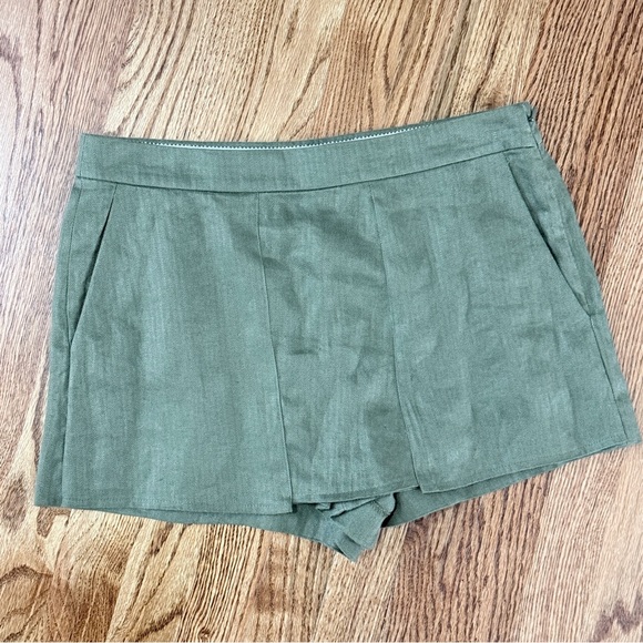 J. Crew Pants - J. Crew 100% Linen Olive Green Mini Skort Size 4